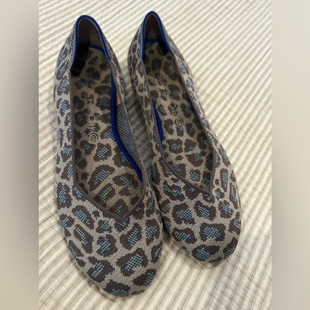 Rothy's Leopard Print Flats with Blue Accents